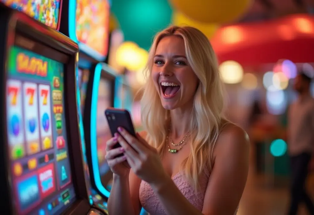 Playing online slot game on smartphone