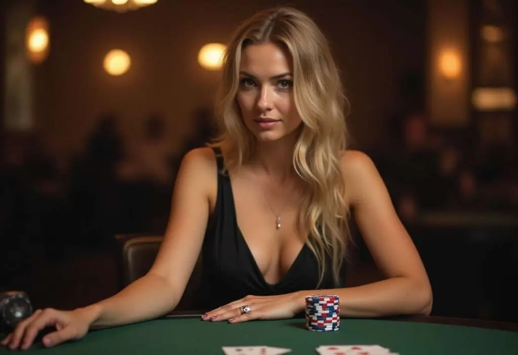 Blond women playing poker online