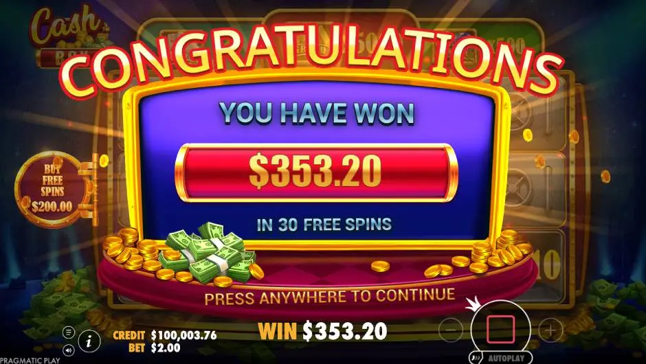 Cash Box Slot congradulations